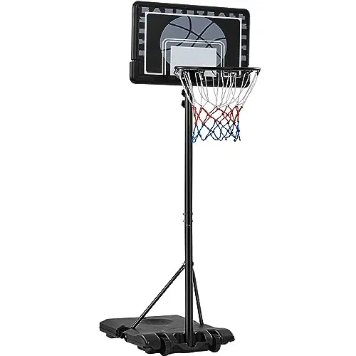 Yaheetech Panier de Basket Extérieur Portable Réglable en Hauteur 219-249/234-264 cm Panier de Basket sur Pied à roulettes avec Base de Lestage Panneau Arrière Robuste Noir