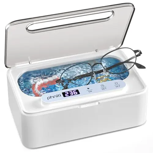 Nettoyeur Ultrasons avec 330ml Bac a Ultrason, Phniti 47KHz Nettoyeur Ultrason Lunettes avec 3 Réglages de Temps, Portable Ultrasonic Cleaner pour Bijoux, Lunettes, Diamants, Dentiers, Montres