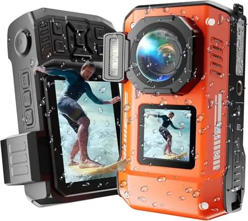MaxMango D50 33FT Appareil Photo Numérique Etanche，8K 70MP Caméra sous-Marine avec 16 Go de Stockage, Double écran 18x, Résistante à la Poussière et Aux Chocs, Autofocus - Orange