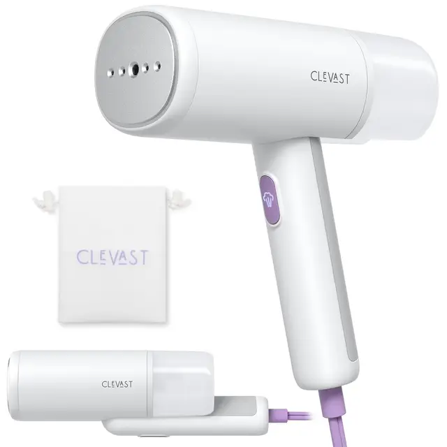 CLEVAST Défroisseur Vapeur 1000 W, 20 g/min, Fer à Repasser Portable et Pliable avec Réservoir de 130 ml, Prêt en 30 Secondes, Léger 620g, Haute Puissance pour La Maison, Le Bureau, Le Voyage（Blanc）