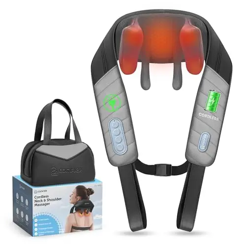 COMFIER Masseur 4D pour le cou et les épaules avec chaleur, masseur dorsal sans fil pour soulager la douleur, oreiller de massage mains libres Shiatsu, cadeau pour maman papa