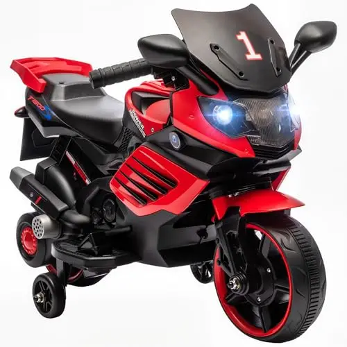 AIYAPLAY Moto Électrique Enfants 6 V, Voiture Électrique Enfants avec Roues d'Entraînement Amovibles, Effets Lumineux et Sonores, Vitesse Max. 2,5 km/h, pour 18-36 Mois, Charge Max. 25 kg, Rouge