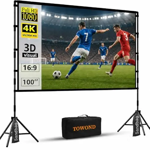Écran de Projection avec Support, Towond Ecran videoprojecteur intérieur 100 Pouces Écran de cinéma extérieur portatif Écran de rétroprojection HD 16:9 pour Les soirées cinéma à Domicile