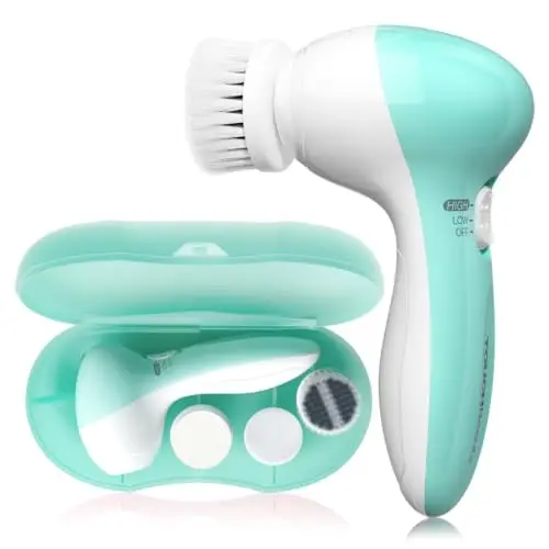 TOUCHBeauty Brosse de nettoyage pour le visage, brosse pour le visage avec 3 têtes de brosse exfoliante, 2 vitesses, système complet de spa pour un nettoyage en profondeur (Vert Menthe)