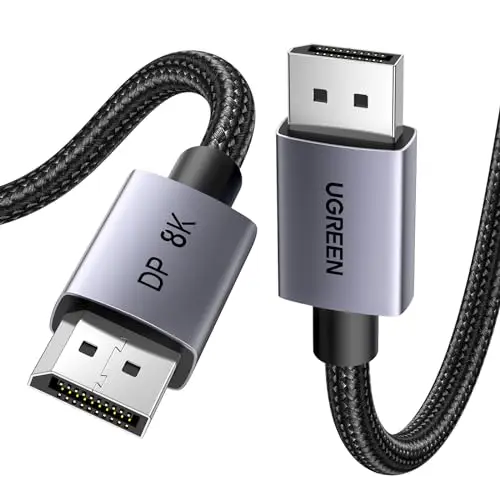UGREEN Câble DisplayPort 1.4 8K 60Hz 4K 240Hz, Câble DP Certifié VESA 1.4 8K Aluminium Mâle vers Mâle HDR GSync Nylon Tressé Compatible avec PC HDTV Projecteur Carte Graphique (2M)