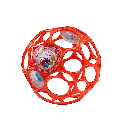 Bright Starts, Oball Hochet Balle à préhension Facile Jouet pour Nourrissons sans BPA en Rouge, âge Nouveau-né