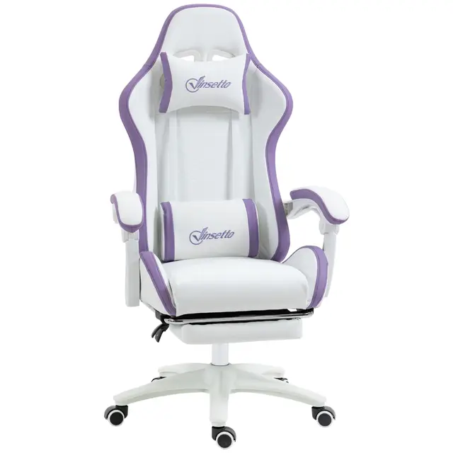 Vinsetto Chaise Gaming Fauteuil Gaming Ergonomique Repose-Pieds télescopique, Dossier inclinable à 135°, Appui-tête réglable et Soutien Lombaire, Fauteuil de Bureau 360° Rotatif en Similicuir, Blanc
