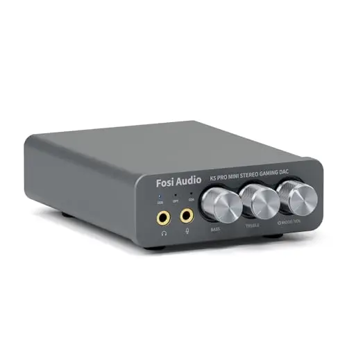Fosi Audio K5 Pro Amplificateur Casque USB C DAC HiFi, Entrées USB/Optique/Coaxiale/Microphone vers Sortie AUX/RCA 3,5 mm, Ampli DAC de jeu Haute Résolution pour PS5/PC/MAC/Haut-Parleurs Actifs