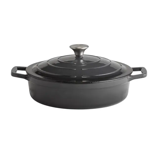 APS 88305 Bräter mit Deckel "5 STARS", Gusseisen, induktionsgeeignet, ofenfest, inkl. Deckelhalter, Ø 28 cm, 3 Liter, anthrazit