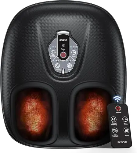 RENPHO Portable Masseur de pieds avec chaleur pour fasciite lantaire, Pétrissage Shiatsu, Compression, Masseur de pieds électrique à 3 intensités, Cadeaux pour hommes femmes