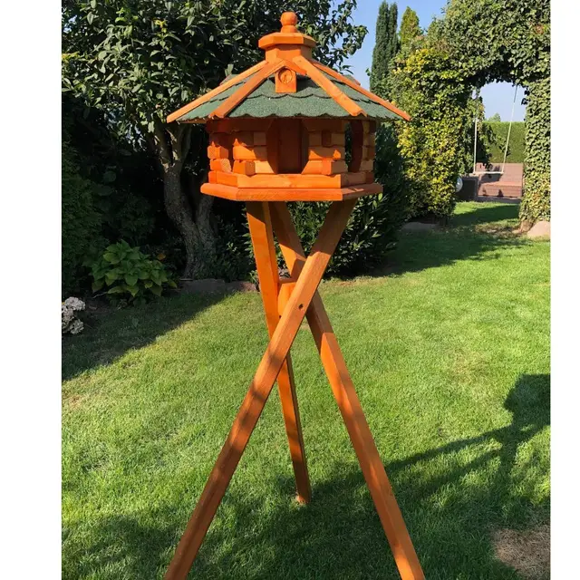 Oiseau Maison L Mangeoire hexagonale en bois avec support Marron/vert