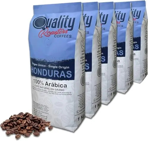 Quality Roasters Coffees. Grains de café naturels. 100% Arabica. Origine unique Honduras. Rôti à la main. Rôti Moyen. (5 Kg)