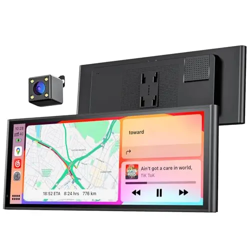 Écran Portable sans Fil 9,26" CarPlay Voiture pour Apple Car Play & Android Auto, Mises à Jour OTA, Caméra de Recul, Mirror Link, Bluetooth 5.0, Commande Vocale, Navigation GPS, FM