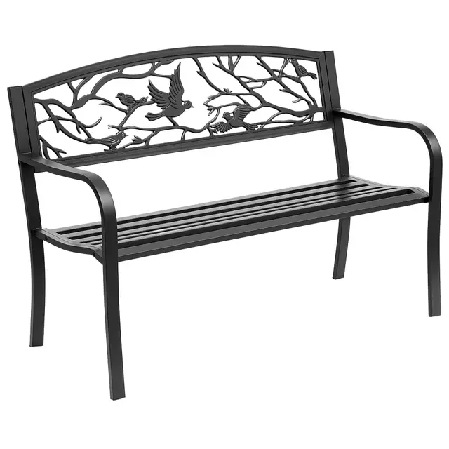 Outsunny Banc de Jardin 3 Places Métal Époxy Anticorrosion Noir