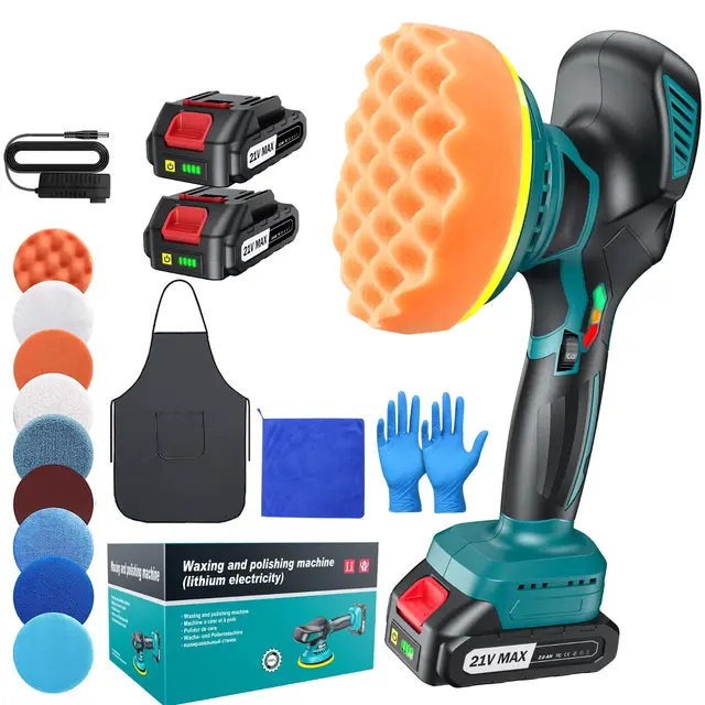 Polisseuse Voiture Sans Fil 150 mm à Double Action avec 2×21V 2000mAh Batteries, 13pcs Kit Polissage Voiture, 6 Vitesses Réglables 5500RPM, Lustreuse Polisseuse Orbitale pour Cirage et Rénovation Auto