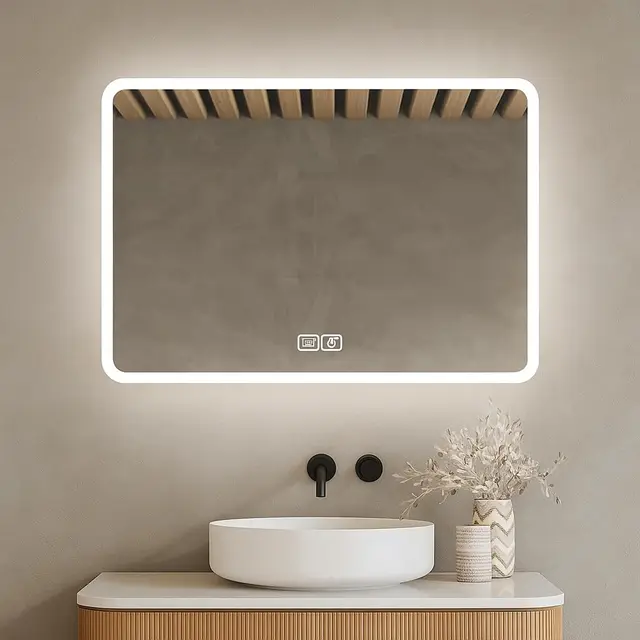 Bayt Miroir LED Salle de Bain 75 x 52 cm, Miroir de Salle de Bain avec Éclairage, 3 Modes de Lumière, Antibuée, Miroir Mural