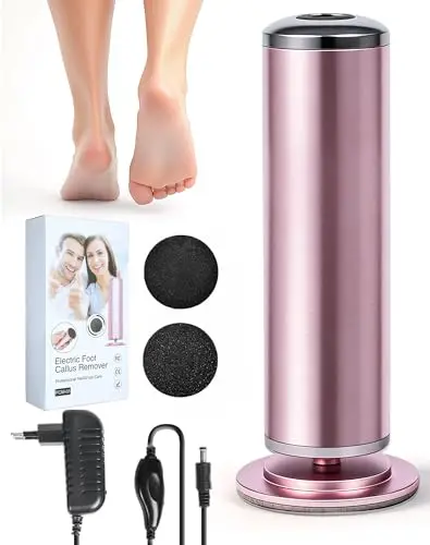 Rapeuse Pieds Électrique à Vitesse Variable Continue, Ponceuse Pied Professionnelle avec 60 Disques Abrasifs Remplaçables, Kit Pédicure pour Callosités (Rose)