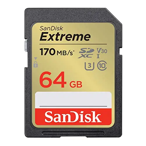 SanDisk 64GB Extreme SDXC kort, upp till 170 MB/s + RescuePro Deluxe, UHS-I, Kort 10, U3 V30