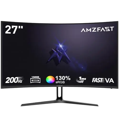 Amzfast Incurvé Ecran 27 Pouces 200Hz, Moniteur FHD (1920x1080), 1ms MPRT, Incurvé de Jeu 1500R,Low Blue Light, Adapive Sync, HDR, sRGB 130%, DP 1.4 HDMI 2.0, AMZG27C1