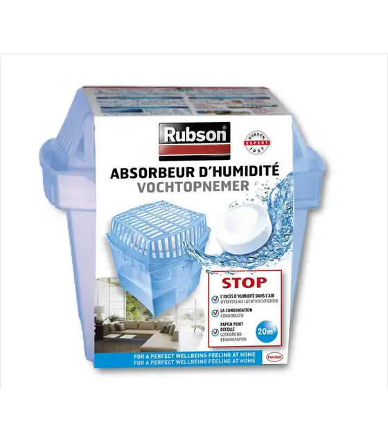 RUBSON absorbeur d'humidité "Basic" pour pièce de 20 m² - contient une recharge