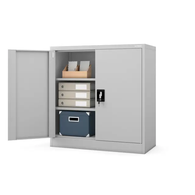 Jan Nowak Armoire de Bureau C001B Metallique revêtement en Poudre Portes battantes verrouillable 92,5 cm x 90 cm x 40 cm (Gris)