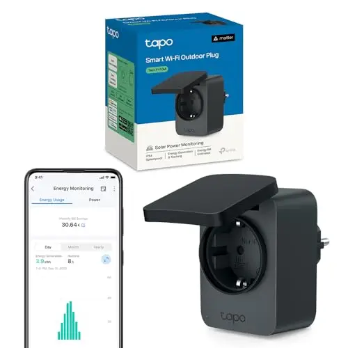 Tapo Prise Connectée Extérieure WiFi Matter, Prise Programmable Extérieure 16A IP54 Étanche, Suivi Consommation Énergie, Commande Vocale/à Distance, Compatible Home Kit, Alexa, Google Home Tapo P410M