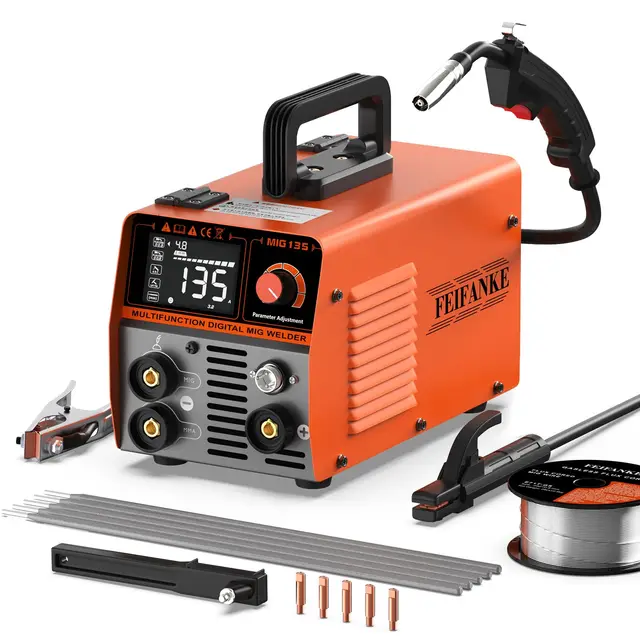FEIFANKE MIG135 Poste A Souder Fil Fourré Sans Gaz 135A 220V Synergie Des électrodes Poste à Souder 3 en 1 MIG/ARC/Lift TIG IGBT Inverter Poste A Souder avec Fil de 1.0mm,Pistolet Soudage MIG