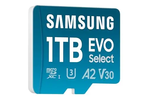 Samsung Carte mémoire microSDXC, Evo Select MB-ME1T0SA/EU, 1 To, vitesse de lecture 160 Mo/s¹, fournie avec adaptateur SD