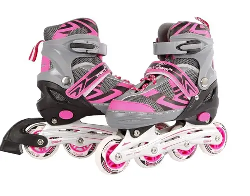Kids Globe Street Rider 720235 Rollers en Ligne Rose/Gris réglables de la Taille 33-36 ABEC7 Cadre en Aluminium