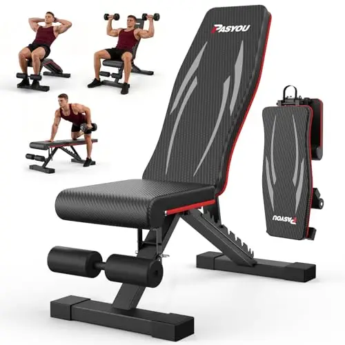 PASYOU Banc de Musculation Pliable, Charge 300kg, Banc de Fitness Réglable Multifonction pour Entraînement Corps Complet, Banc de Sport avec Poignées pour Maison et Salle de Sport (PA350)