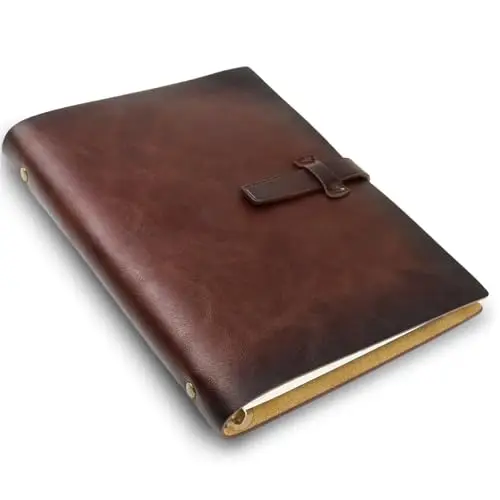 Carnet de notes rechargeable A5 en cuir,23x17cm Journal de Voyage Rechargeable, organiseur vintage avec classeur métallique à 6 anneaux,Journal Intime Vintage, Antique Carnet de Dessin,200 pages