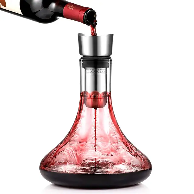 glastal Carafe à décanter en verre Cristal avec aérateur intégré Aération et filtrage, Verser sans couler 1800ml / 63.3oz (Full Capacité)