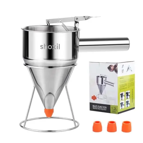 Distributeur de pâte à crêpes en acier inoxydable multi-calibres avec support, idéal pour les crêpes, cupcakes ou tout autre produit de boulangerie (1200 ml)