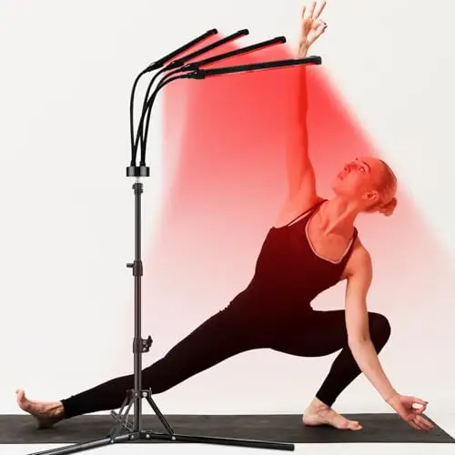 Rotlichtlampe, Red Lights mit Ständ, Lampe Infrarouge Trayvespace 4 Têtes 660/850/940 nm avec Trépied | 180 LED, 3 modes, 4 têtes flexibles, 5 intensités, minuterie 10/20/30 min, trépied et lunettes inclus