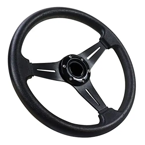 Volant de voiture de course universel, Gaming Lenkrad 13.6" 6 Bolzen Griff Vinyl Leder mit Horn Taste für Rennen/Rallye/Motorsport/Auto Sim Fahren (Schwarz)