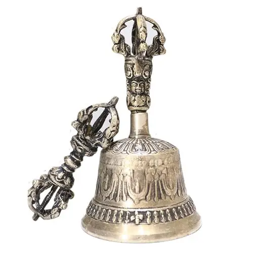 Tibetische Meditationsglocke & Dorje Set Handgefertigte Gebetsglocke Vajra Ritualglocke für Meditation Yoga & Altar Buddhistische Dharma Deko Set 14.5cm