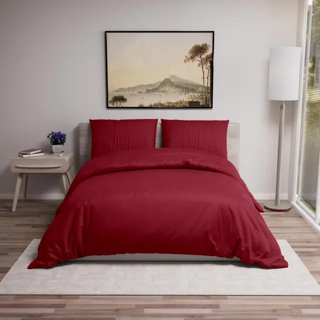 Dreamzie - Housse de Couette 220x240 avec 2 Taies Oreiller 65x65 - Parure de Lit Adulte 3 pièces en Microfibre Douce Bordeaux - Certifiée Oeko-Tex