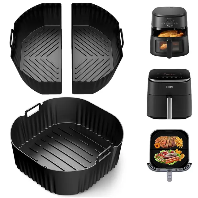 3 Pièces Moule Silicone Air Fryer, Plat Air Fryer Accessoires 2 x 3.1L + 1 x 6.2L pour Philips 2000 Série NA230 XL 6,2L, Cecotec Cosori Turbo Blaze 5,5L 6L 6,2L, 22cm Réutilisable Airfryer Accessoires
