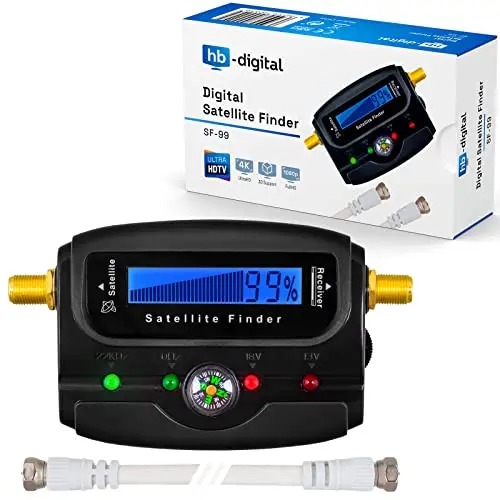 SATFINDER HB DIGITAL avec affichage LCD boussole et son+câble de connexion F+notice en allemand+connecteurs plaqués or pour régler votre antenne satellite avec affichage horizontal /vertical et 22 kHz