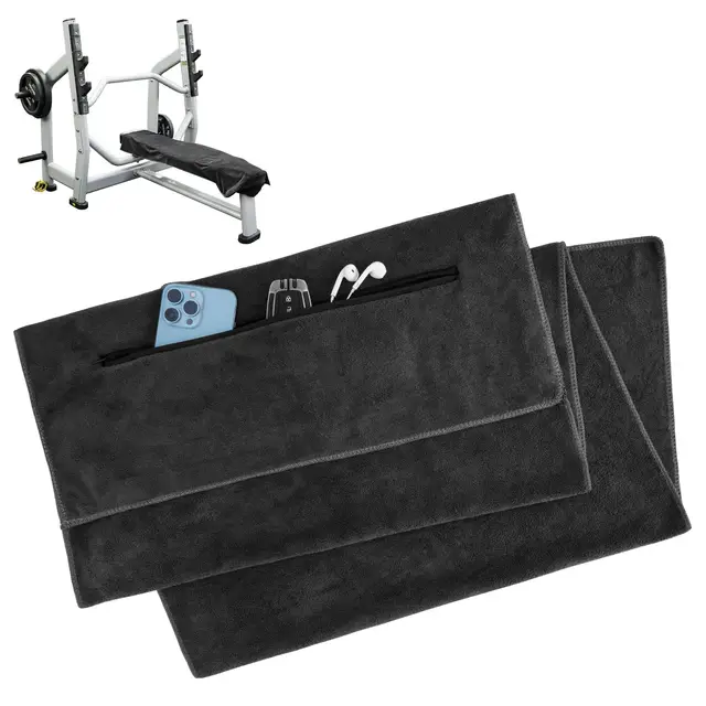 YIIFELL 120 x 50 cm - Serviette de fitness, de sport en microfibre - Avec poche zippée - Pour salle de gym, yoga, extérieur et entraînement (gris foncé)