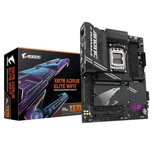 GIGABYTE X870 AORUS Elite WIFI7 Carte Mère - Prend en Charge Les processeurs AMD Ryzen 9000, 16+2+2 Phases VRM, jusqu'à 8000MHz DDR5 (OC), 3xPCIe 5.0 + 1xPCIe 4.0, Wi-FI 7, LAN 2,5GbE, USB 4