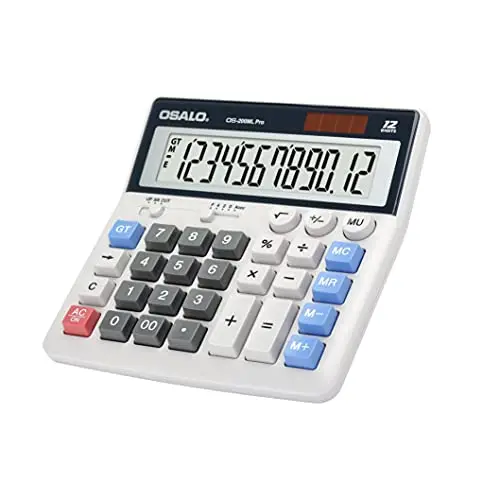 OSALO Calculatrice de Poche Grandes Touches Très Grand écran 12 Chiffres Calculatrice de Bureau (OS-200ML)