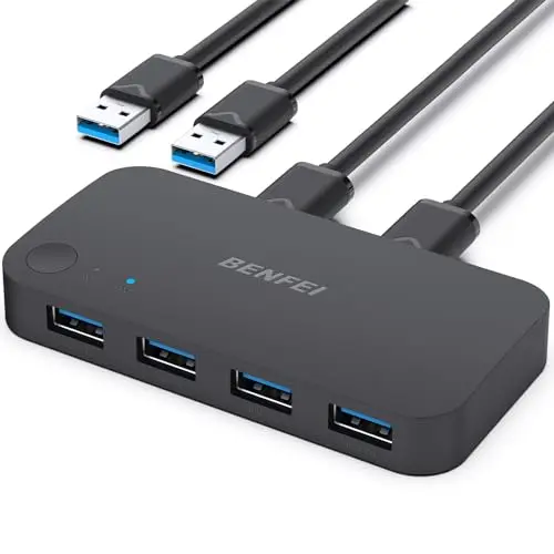 BENFEI commutateur USB 3.0 2 Ordinateurs partagent 4 USB pour PC, Souris, Clavier, imprimante, Scanner, sélecteur de commutateur KVM Compatible avec Windows, Mac, Linux