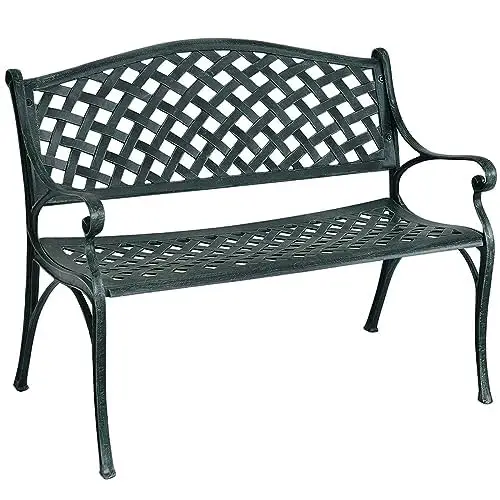 Banc de Jardin 2 Places en Fonte d'aluminium résistant aux intempéries avec Dossier et accoudoirs - Banc en métal pour Jardin, terrasse, Balcon - Bronze