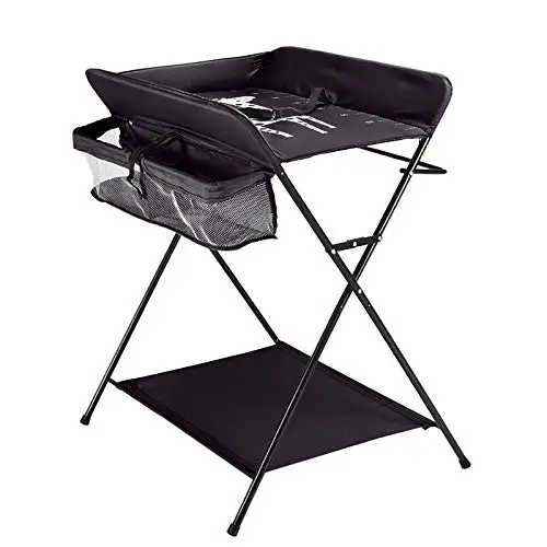Table à langer mobile pour enfant - Commode à langer pliable pour bébé - Table à langer avec ceinture de sécurité - Noir