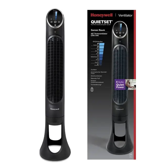Honeywell HYF290E4 Ventilateur Tour QuietSet Puissant et Ultra Silencieux-avec télécommande-HYF290E, Noir