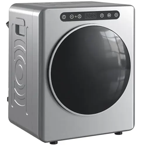HOMCOM Sèche Linge à Évacuation Compact, Sèche-Linge Électrique 1000W, 3kg, Modes Extra Dry et ECO, Cuve en Acier Inoxydable, Charge Frontale, Minuterie, pour Appartement, Maison, Camping-Cars, Argent