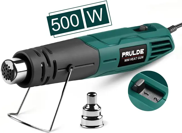 PRULDE Décapeur Thermique Mini, Pistolet à Air Chaud Petit 500W Chauffage Rapide avec 2 Réglages de Température pour Bricolage, Gaufrage, Emballage Rétractable, électronique