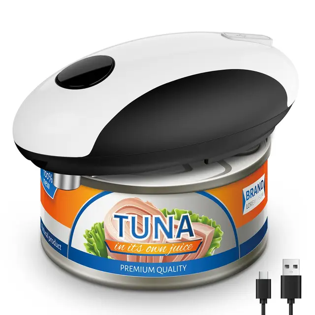 Ouvre-boîte Électrique USB Rechargeable – Fonctionne sur Batterie, Ouverture Automatique à Une Touche, Support Magnétique pour Couvercle & Coupe Lisse, Sans Fil & Facile à Utiliser pour les Seniors