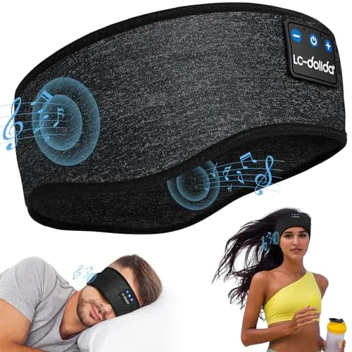 LC-dolida Casque de Sommeil Bluetooth 5.2, Masque de Sommeil avec Bandeau Bluetooth, Bandeau de Sport sans Fil, Noir Foncé